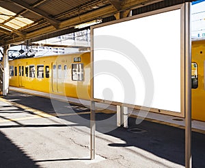 Blank board Template at Train station with Public transportation