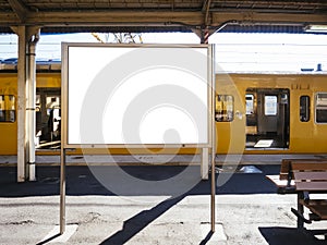 Blank board Template at Train station with Public transportation