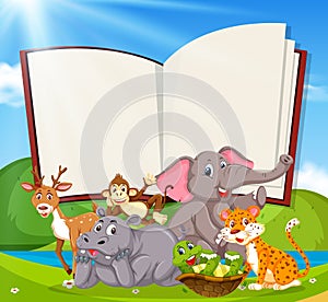 A blank book banner with wild animals