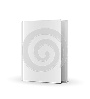 Blank book cover over white photo