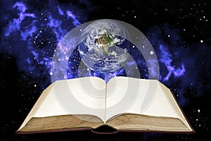 Blank book with the earth in the orion and space