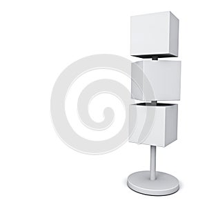 Blank box signboards with pole stand , signage boards or advertising square billboard boxes isolated on white