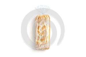 Blank bread in transparent cellophane pack mockup, top view