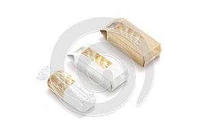 Blank bread in white transparent cellophane and paper pack mockup