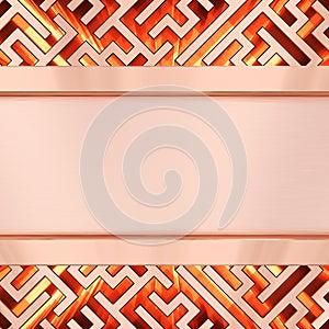 Blank bronze plate on maze background with flame