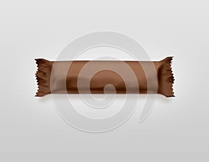 Blank brown candy bar plastic wrap mockup isolated.