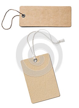 Blank brown cardboard price tags or labels set isolated