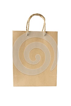 Blank brown paper bag isolated white background.