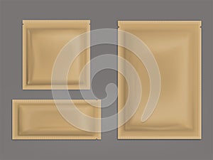 Blank brown sealed sachets realistic vector set