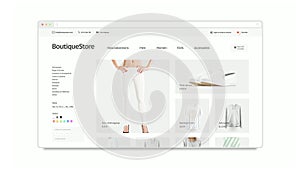 Blank browser window opening mockup with fashion website, looped switch