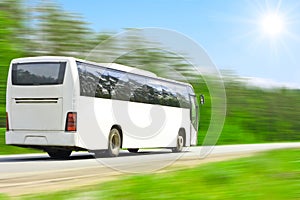 Blank bus full of happy tourists