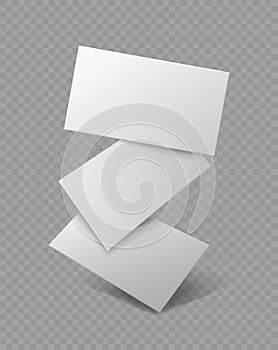 Blank business card. Falling realistic branding cards, advertise presentation. Empty rectangle paper, marketing vector photo