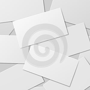 Blank business card. White realistic visit cards on table. Empty paper sheets for your brand design vector mockup photo