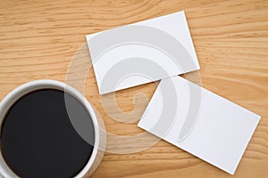 Blank business cards and coffee