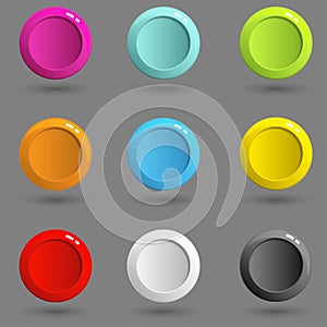 Blank buttons. Set of web color round buttons. Vector illustration.