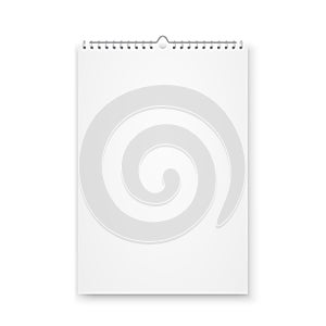 Blank calendar mock up. Realistic sheets of paper with spiral isolated on white background. Vector illustration