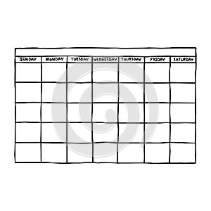 blank calendar - vector illustration sketch hand drawn with black lines, isolated on white background photo