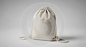 Blank Canvas Drawstring Bag Mockup on Neutral Background