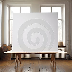 Blank Canvas on Easel in Art Studio Interior. Generative ai
