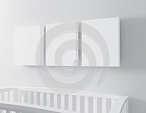 Blank canvas mockup with baby cot