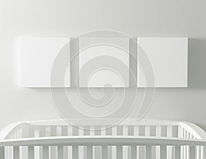 Blank canvas mockup with baby cot