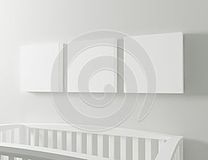 Blank canvas mockup with baby cot