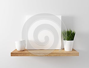 Blank canvas mockup floating shelf photo