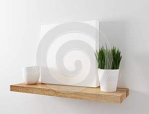 Blank canvas mockup floating shelf