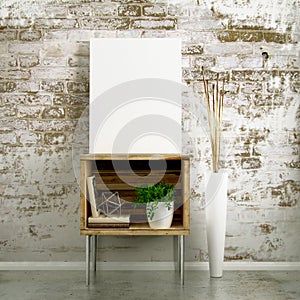 Blank Canvas Mockup on table cabinet photo