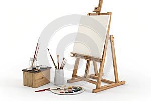 Canvas and Easel Isolated on White Background