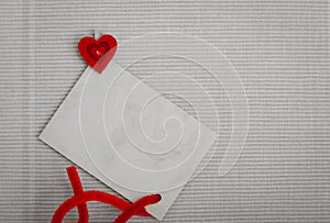 Blank card copy-space text message and red heart symbol love