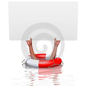 Blank card in drowning hands