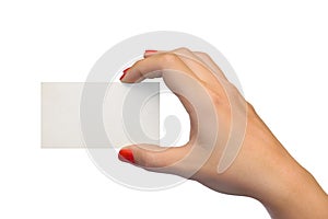 Blank card in woman hand