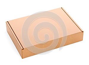 Blank cardboard box, craft paper package isolated on white background