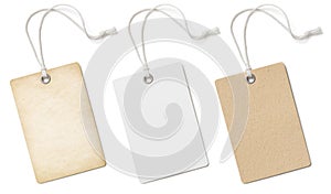 Blank cardboard price tags or labels set isolated