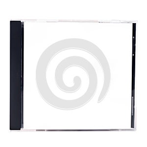 A blank CD case on a white background