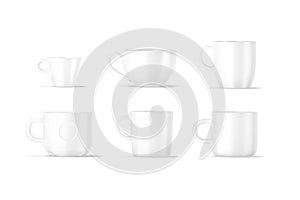 Blank ceramic coffee and tea mug mockup, different types, isolated