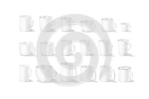 Blank ceramic mug mockup, different types, side view