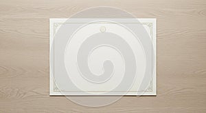 A blank certificate rests on a