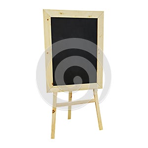 Blank Chalk Board with Wooden Frame  Street Stand, Restaurant Menu Easel Isolated on White Background