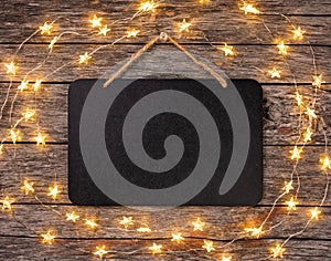 Blank Chalkboard sign with string lights