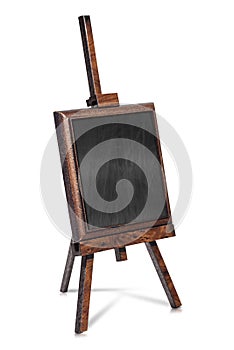 Blank Chalkboard on a Wooden Easel Isolated on White Background