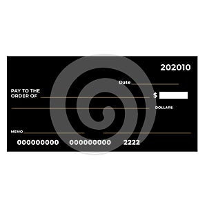 Blank check with false numbers in a gold tone.