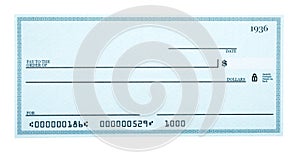 Blank Check Isolated on White photo