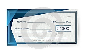 Blank check template. Banking check template. Vector illustration.