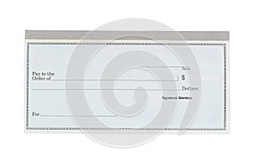 Blank checkbook on white desktop