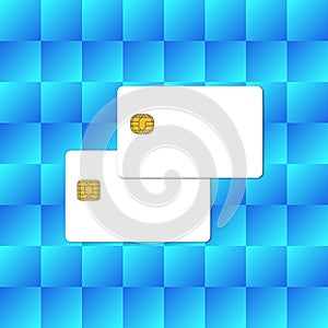 Blank Chip Credit Card on Abstract Blue Background