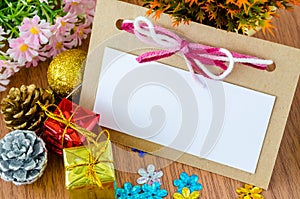 Blank Christmas Greeting card with Christmas decorations.
