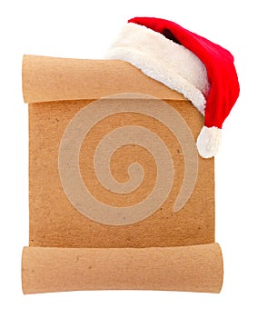 Blank christmas scroll witch Santa hat.