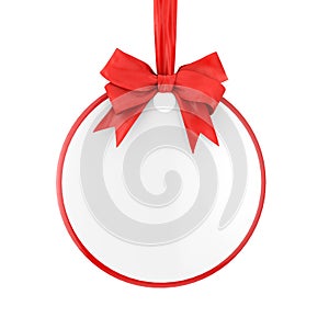 Blank Circle Sale Tag with Red Ribbon and Bow. 3d Rendering